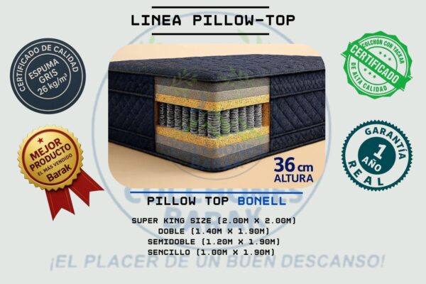 Colchón Barak Línea Pillow Top con Bonell